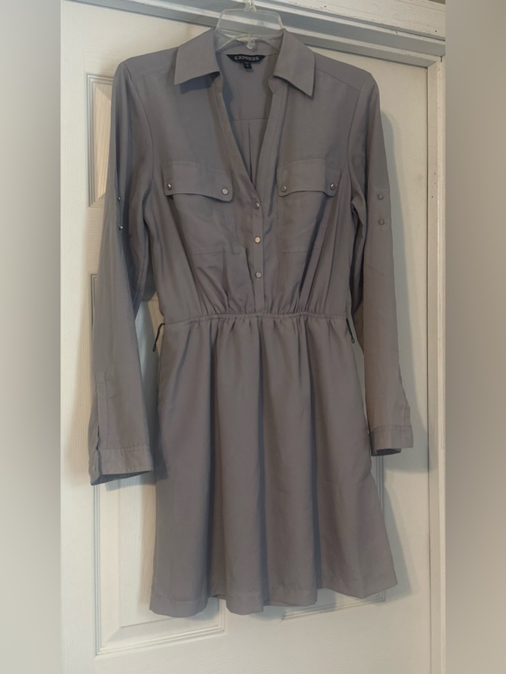 Express Slate Gray Long-Sleeve Shirt Dress